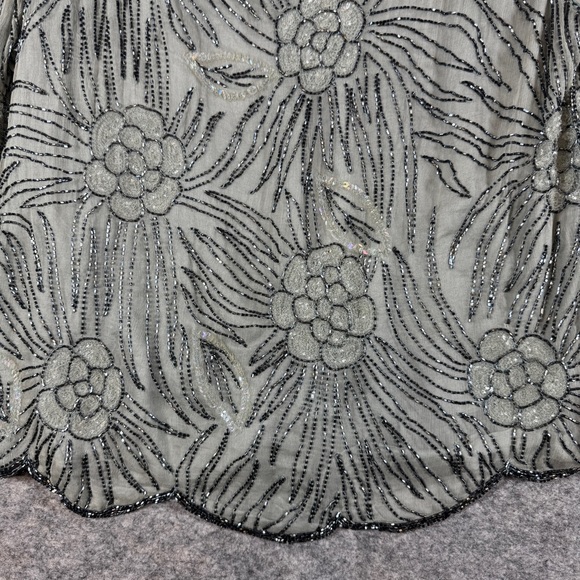 Vintage Pure Silk Beaded Floral Sheer Blouse Long Sleeve Art Ethereal Top - Picture 4 of 16